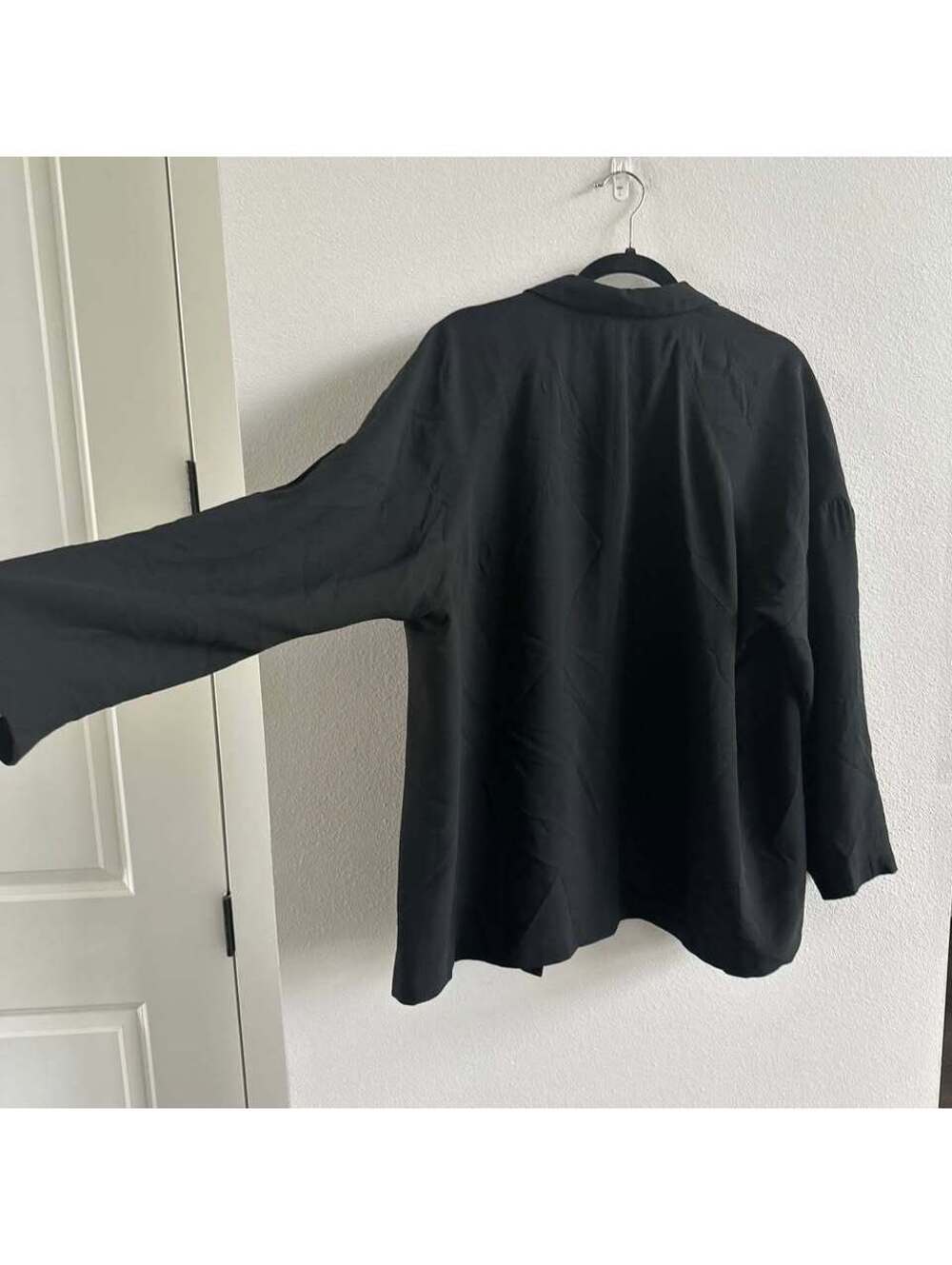 Eileen Fisher Solid Black Jacket Blazer Free Face Open 100% Silk Large - Picture 7 of 7